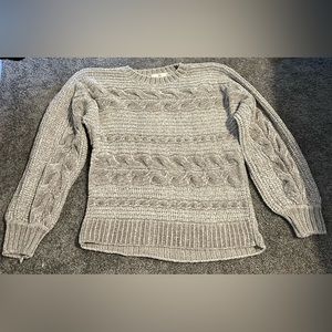 Pink rose, xs, gray cable knit sweater